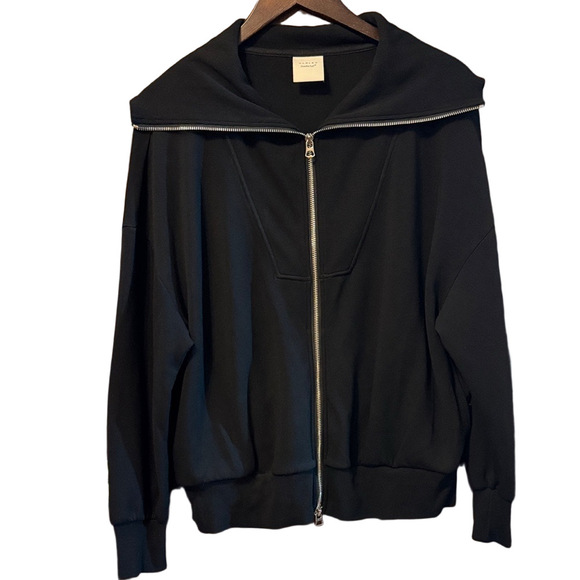 Varley Black Zip Through Sweat with Exaggerated Collar Relaxed Fit Size L - Picture 2 of 3
